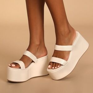 Lulus Reeyy Off White Platform Wedge Sandals - Size 6.5